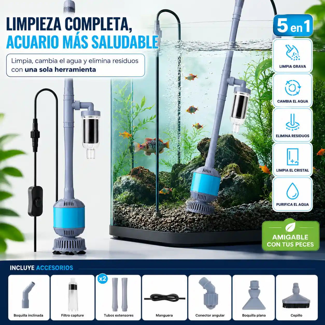 Limpiador Eléctrico de Acuario 5 en 1 - AquaLife®
